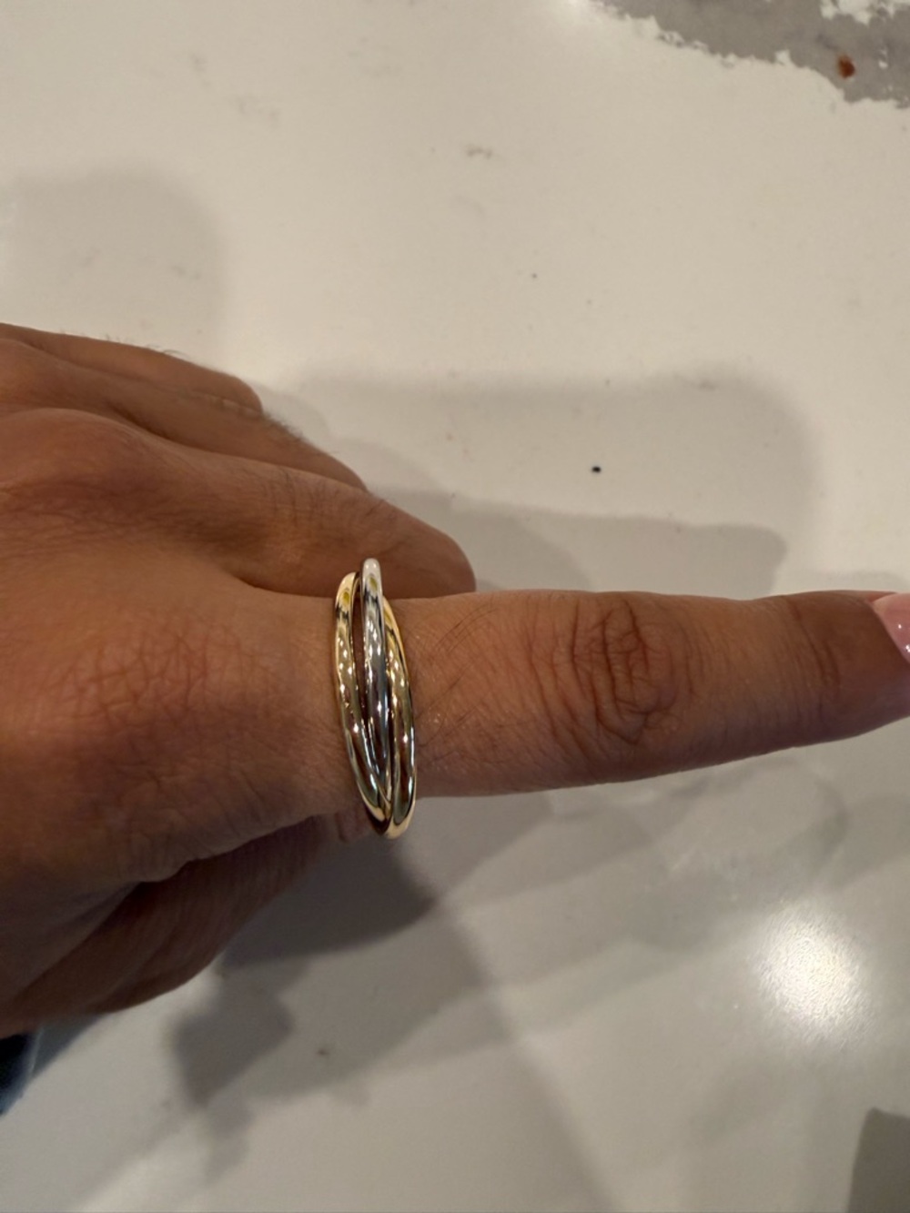 Elegant Two-Tone Gold and Silver Interlocking Hoop Ring - Women's Jewelry